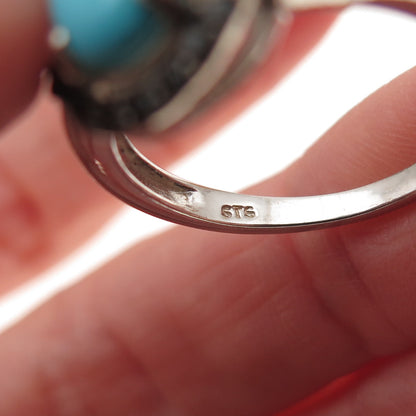 Chuck Clemency 925 Sterling Silver Real Turquoise & Black Spinel Ring Size 8