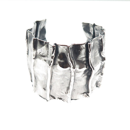 925 Sterling Vintage Modernist Heavy 119.1g Oxidized Adjustable Bracelet 7.25"