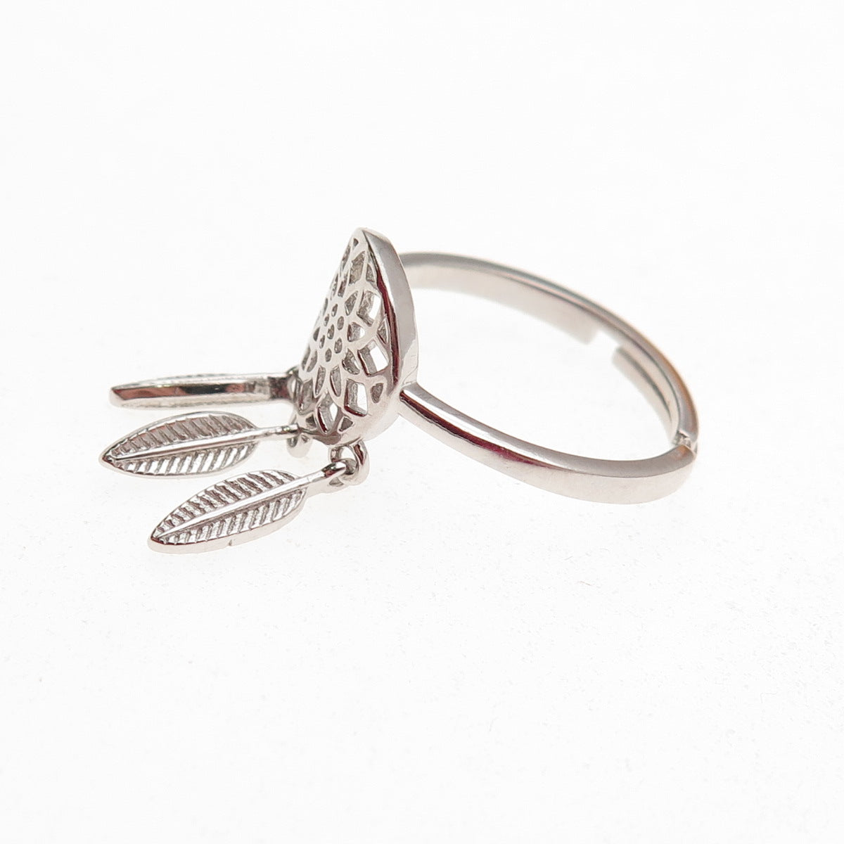 925 Sterling Silver Dreamcatcher Dangle Charm Adjustable Ring Size 6