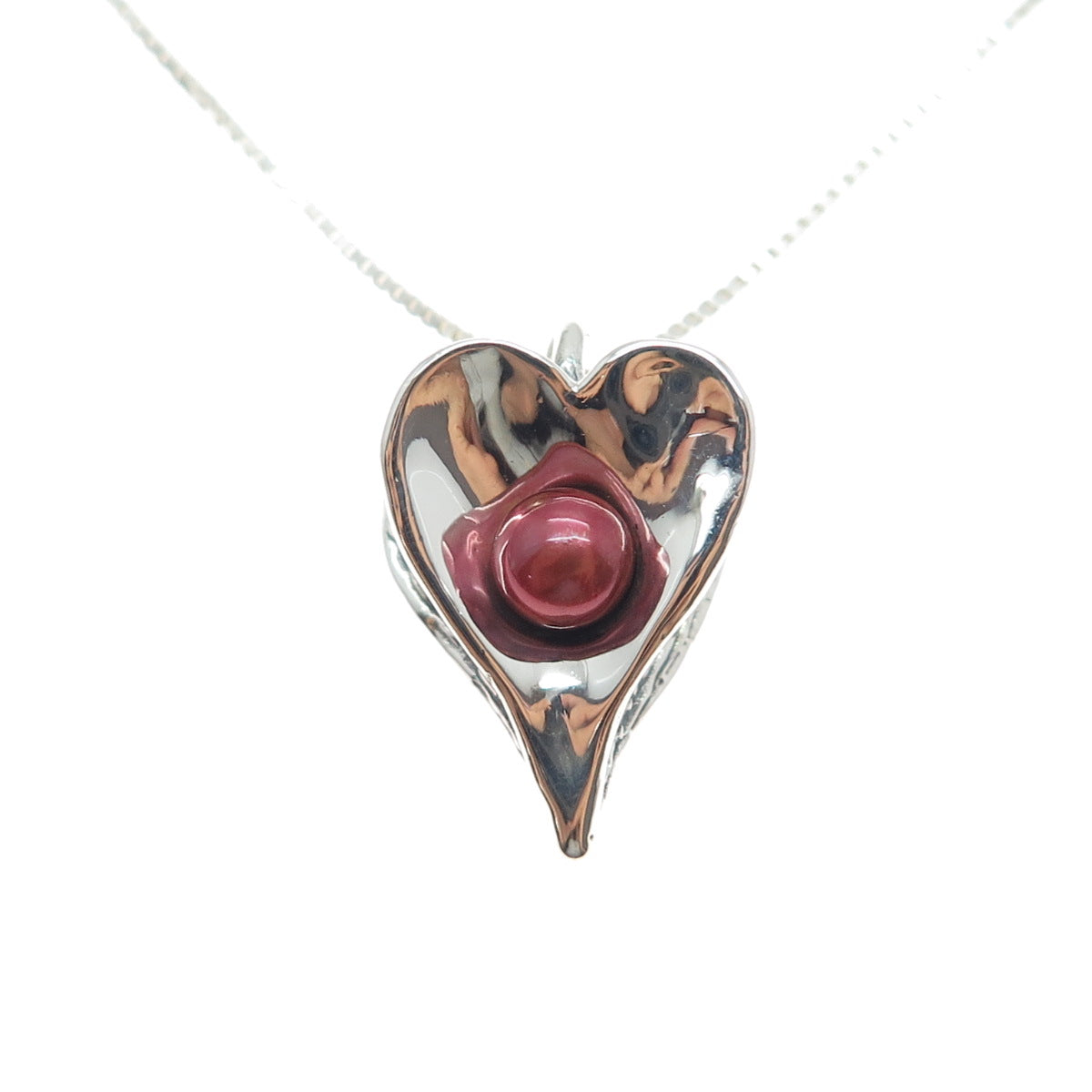 HAGIT GORALI Sterling Silver Vintage Israel Tahitian Pearl Heart Necklace 16"