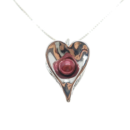 HAGIT GORALI Sterling Silver Vintage Israel Tahitian Pearl Heart Necklace 16"