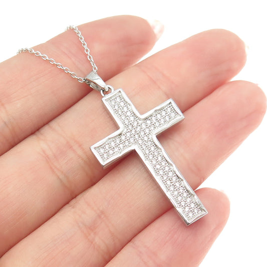 925 Sterling Silver Round-Cut C Z Sparkle Cross Cable Chain Necklace 17-19"