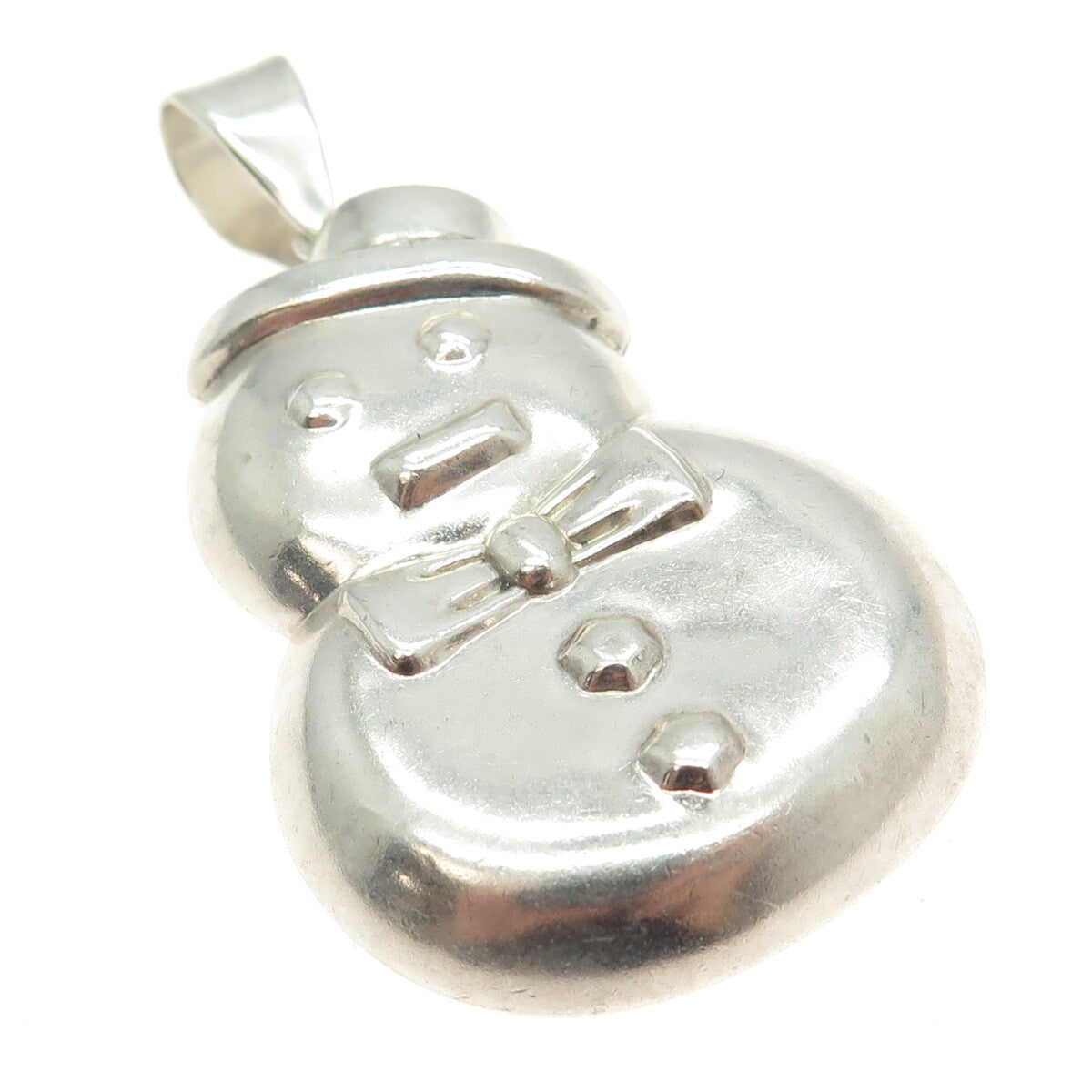 925 Sterling Silver Vintage Snowman Puffy Pendant