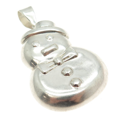 925 Sterling Silver Vintage Snowman Puffy Pendant