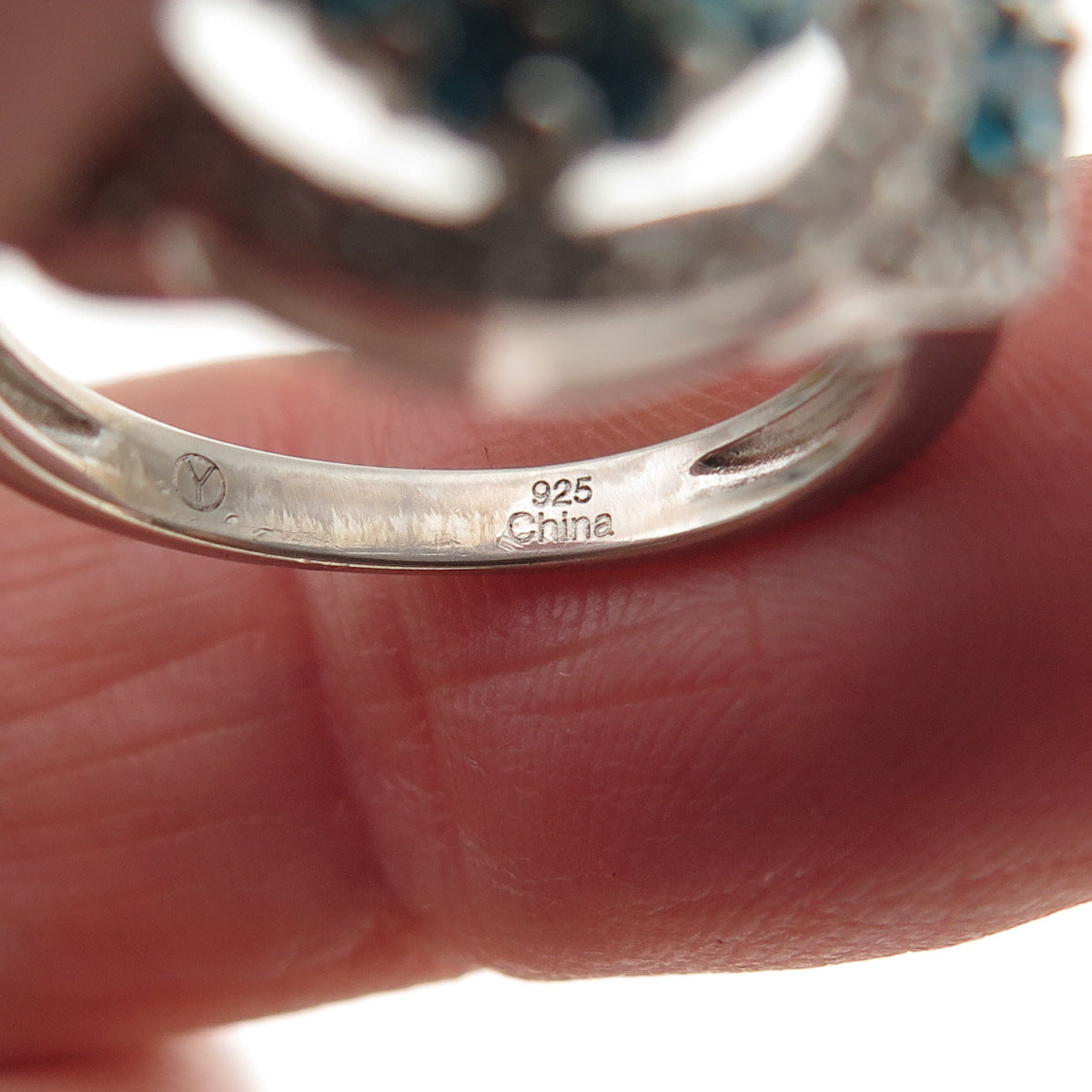 925 Sterling Silver Round-Cut Blue & White C Z Ring Size 5