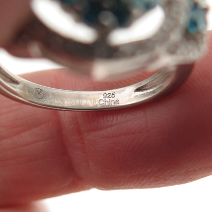 925 Sterling Silver Round-Cut Blue & White C Z Ring Size 5