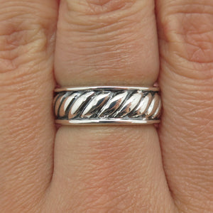 925 Sterling Silver Vintage Twisted Rope Band Oxidized Ring Size 7.25