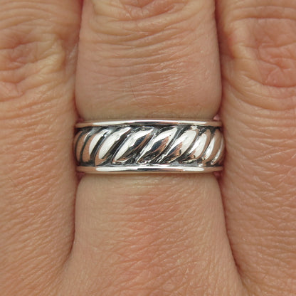 925 Sterling Silver Vintage Twisted Rope Band Oxidized Ring Size 7.25