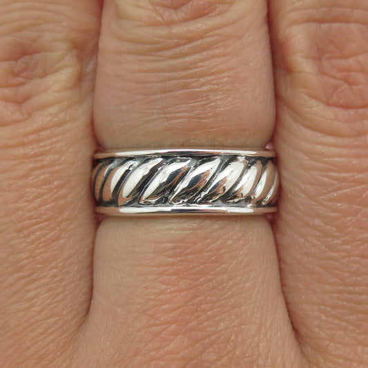 925 Sterling Silver Vintage Twisted Rope Band Oxidized Ring Size 7.25