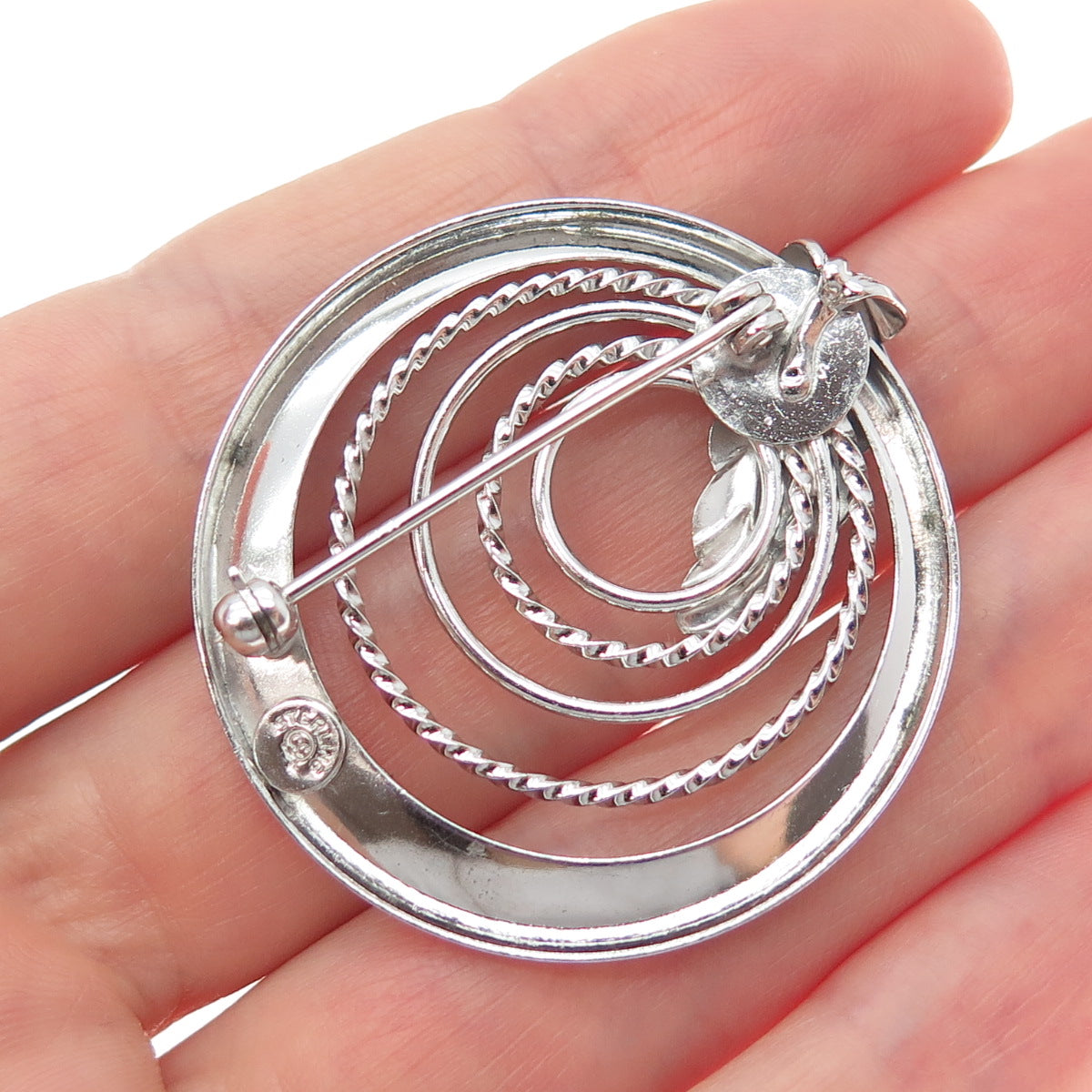CURTIS CREATIONS 925 Sterling Antique Art Deco Multi-Circle Feather Pin Brooch