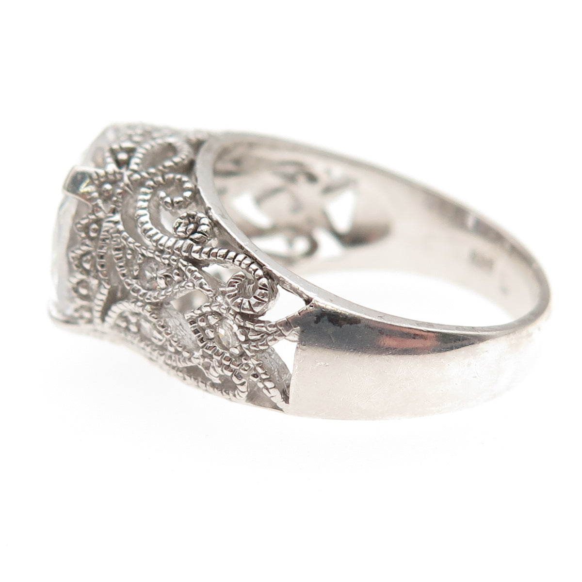 925 Sterling Silver Round-Cut C Z Floral Scroll Ring Size 9