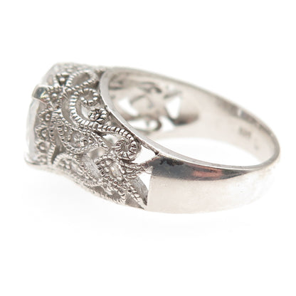 925 Sterling Silver Round-Cut C Z Floral Scroll Ring Size 9
