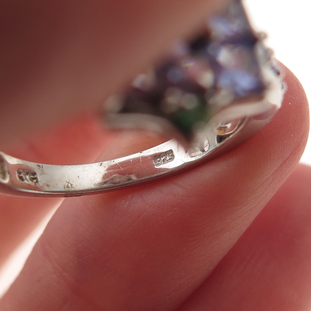 Chuck Clemency 925 Sterling Silver Real Tanzanite & Emerald Ring Size 9.25