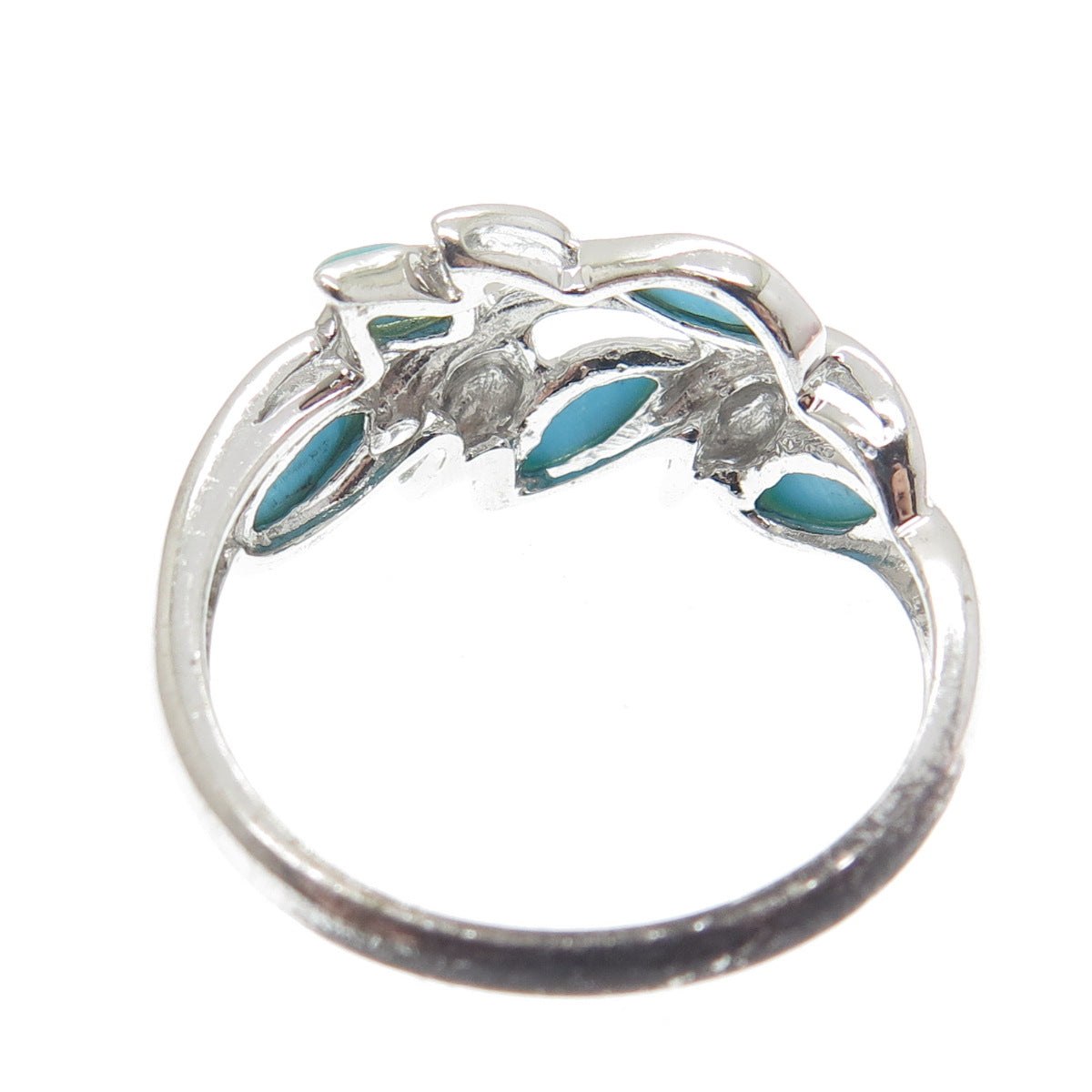 925 Sterling Silver Real Sleeping Beauty Turquoise Laurel Ring Size 10.25