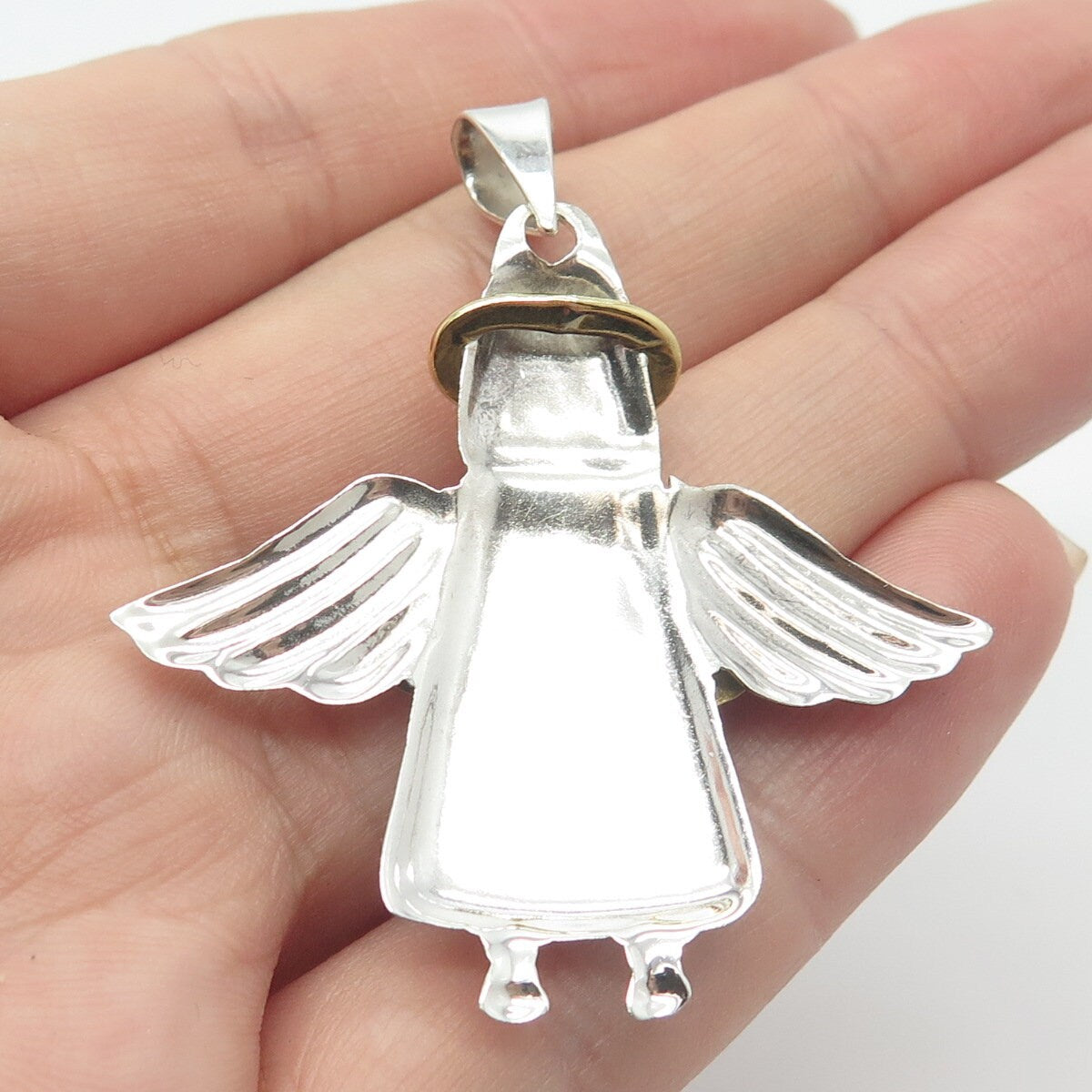 925 Sterling Silver 2-Tone Vintage Mexico Angel Pendant
