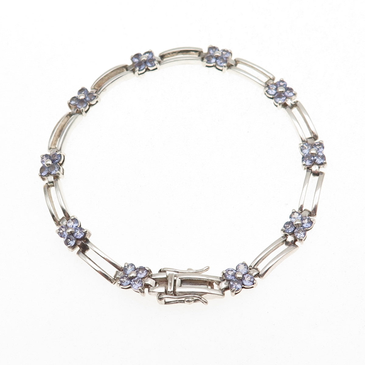 Clyde Duneier 925 Sterling Silver Vintage Real Tanzanite Floral Bracelet 7"