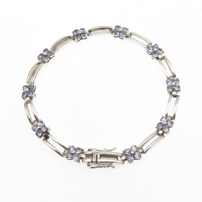 Clyde Duneier 925 Sterling Silver Vintage Real Tanzanite Floral Bracelet 7"