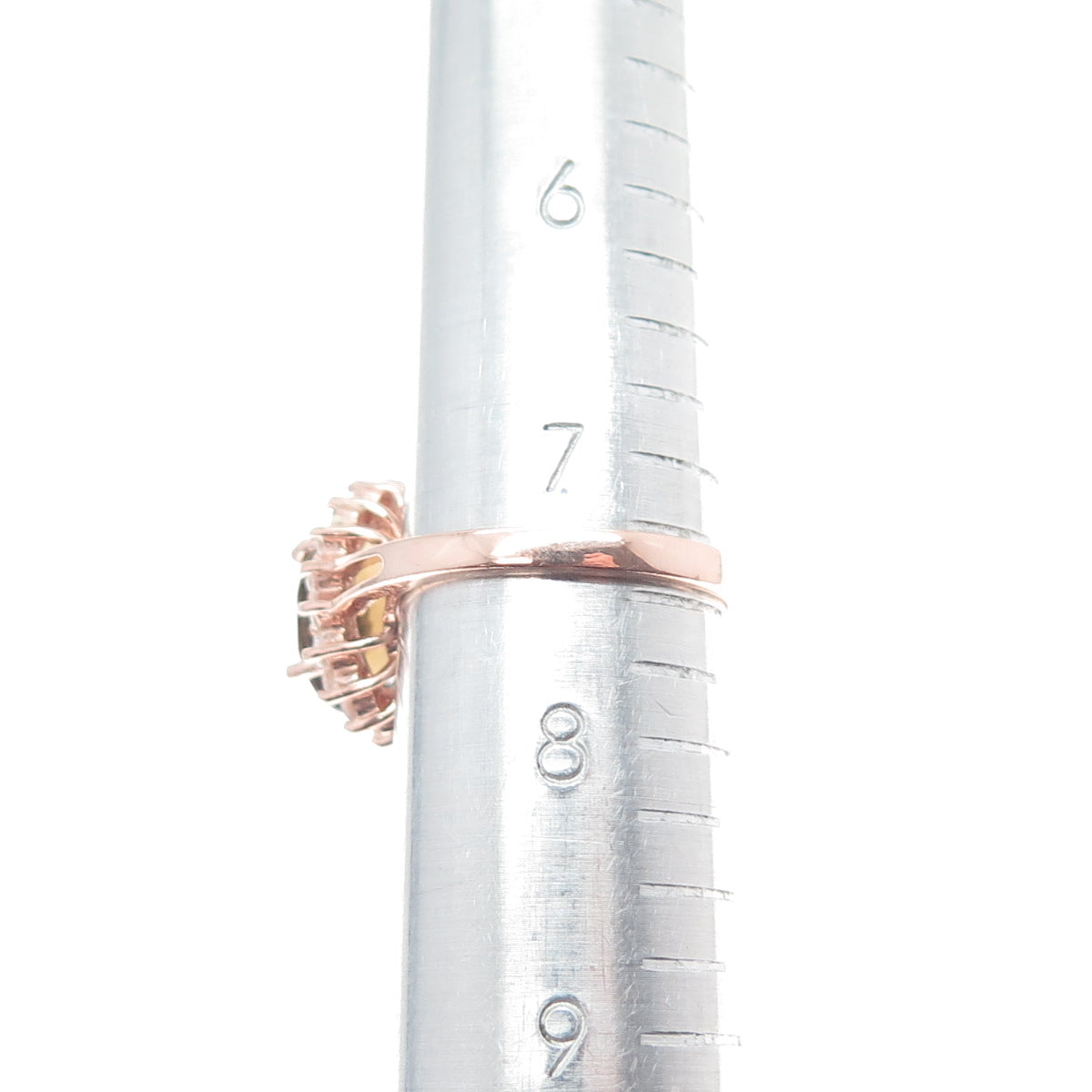 925 Sterling Silver Rose Gold Plated Real Smoky Quartz & C Z Ring Size 7.5