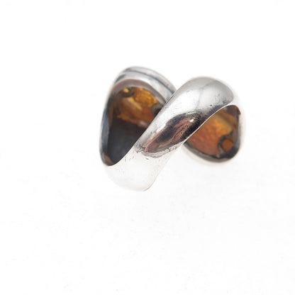 925 Sterling Silver Vintage Dragon Breath Opal Adjustable Bypass Ring Size 6