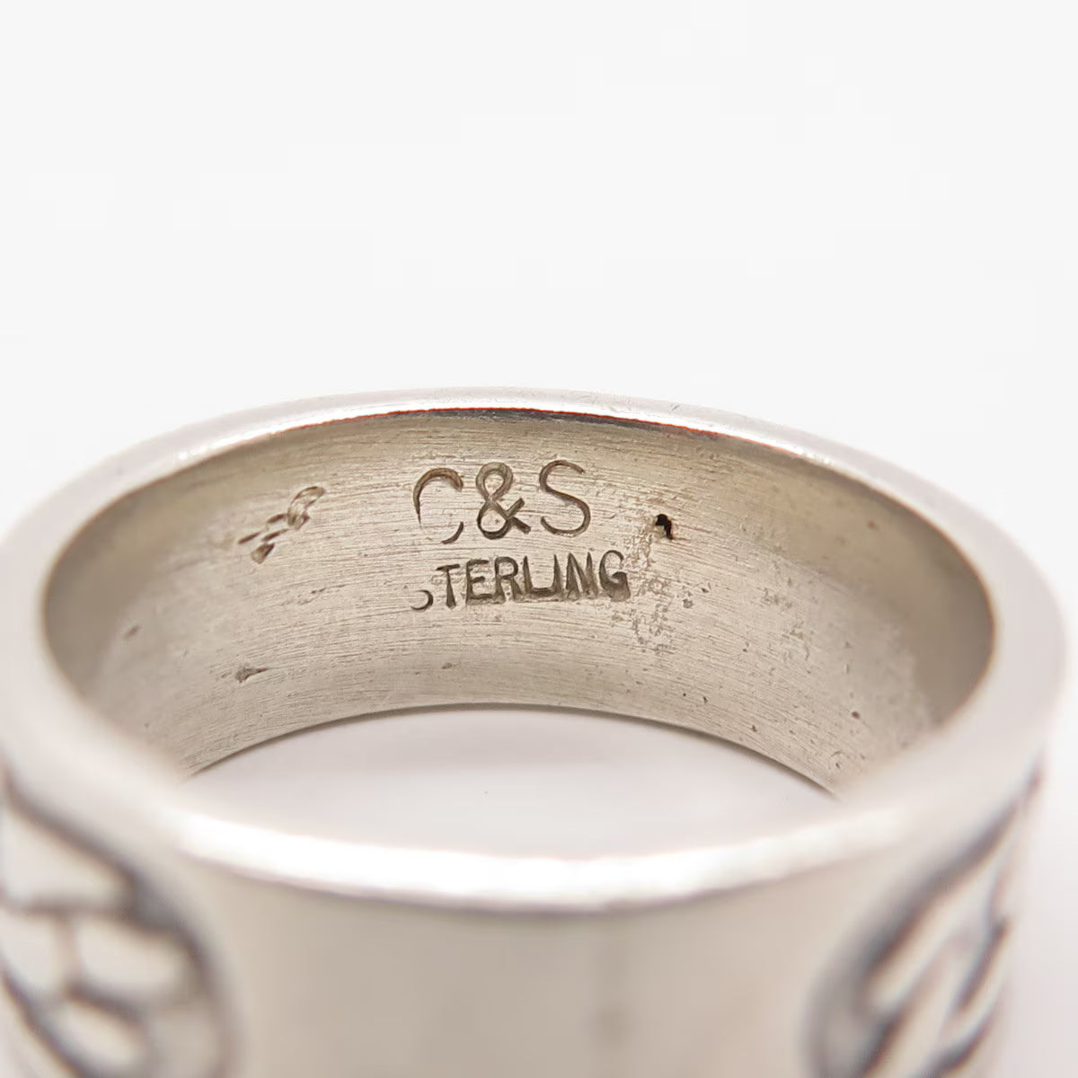 925 Sterling Silver Vintage C & S Chain Band Ring Size 6.25