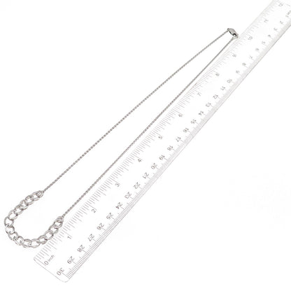 925 Sterling Silver Real Diamond Curb & Spiga Chain Necklace 20"