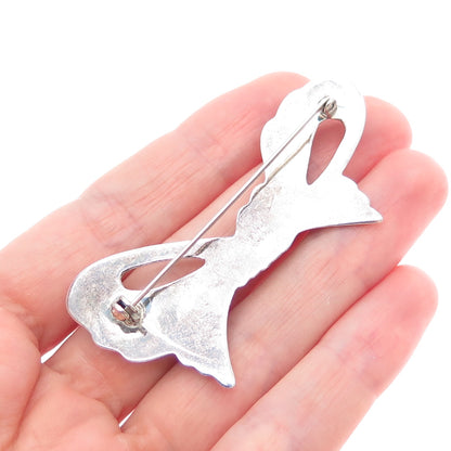 925 Sterling Silver Vintage Modernist Ribbon Bow Oxidized Pin Brooch