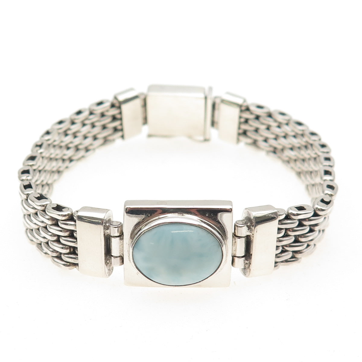 925 Sterling Silver Vintage Real Cabochon Larimar Panther Link Bracelet 7"