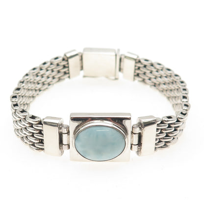 925 Sterling Silver Vintage Real Cabochon Larimar Panther Link Bracelet 7"