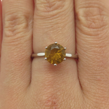 DAZZLERS 925 Sterling Silver Real Round-Cut Citrine Ring Size 8