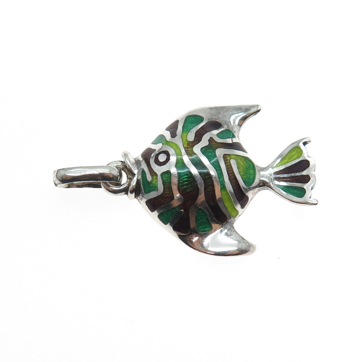 925 Sterling Silver Vintage Italy Enamel Angelfish Charm Pendant