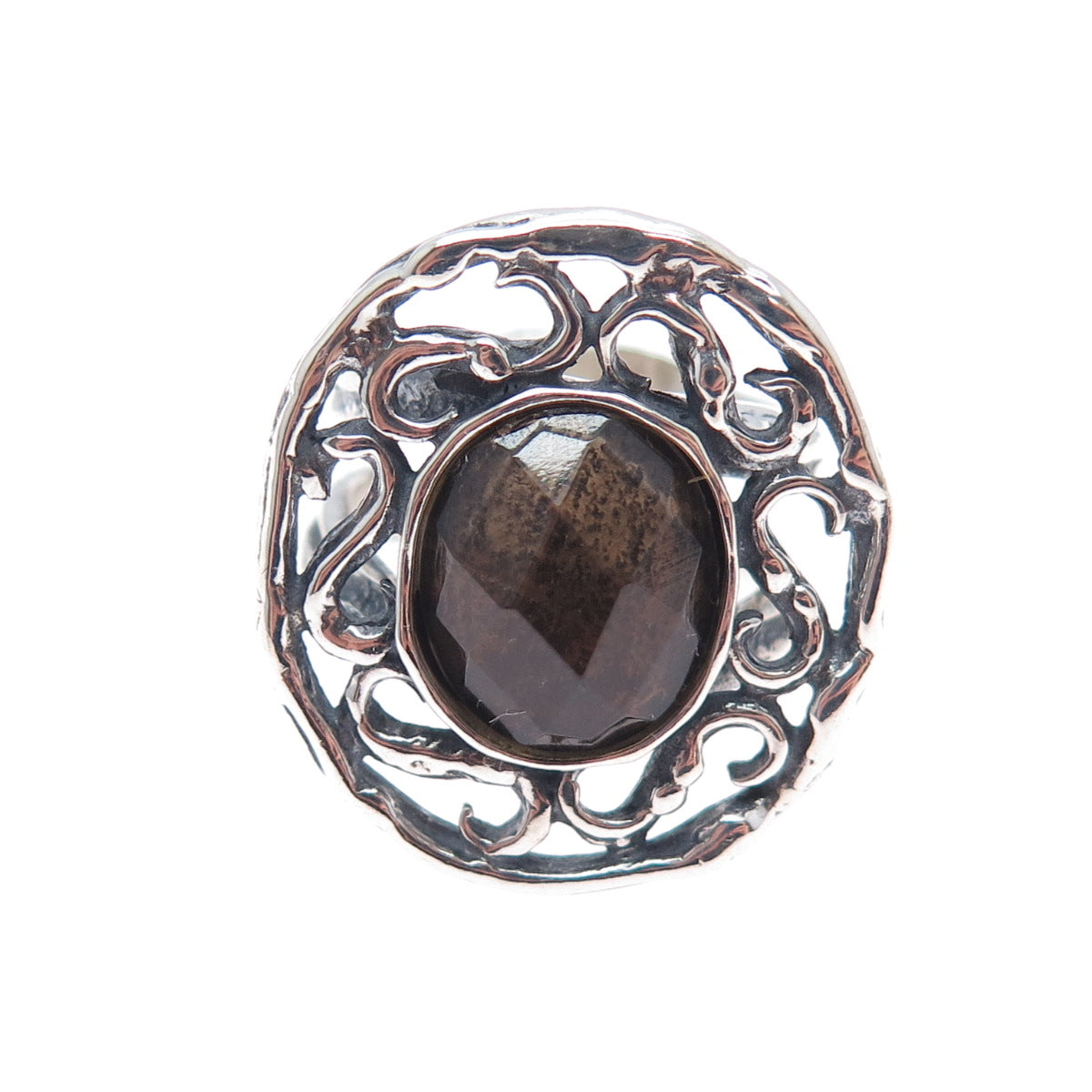 GOLAN GOLDEX Sterling Silver Vintage Real Smoky Quartz Oxidized Ring Size 5.75