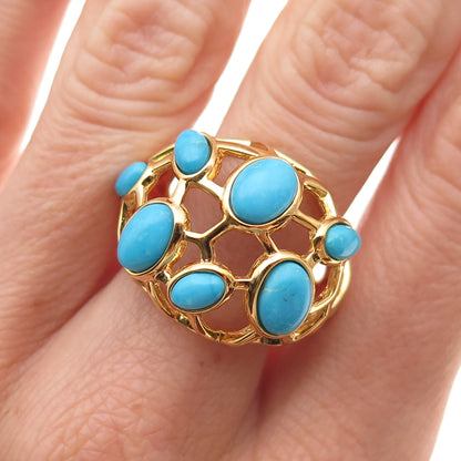 Tehya Oyama 925 Sterling Silver Gold Plated Real Turquoise Ring Size 8.25