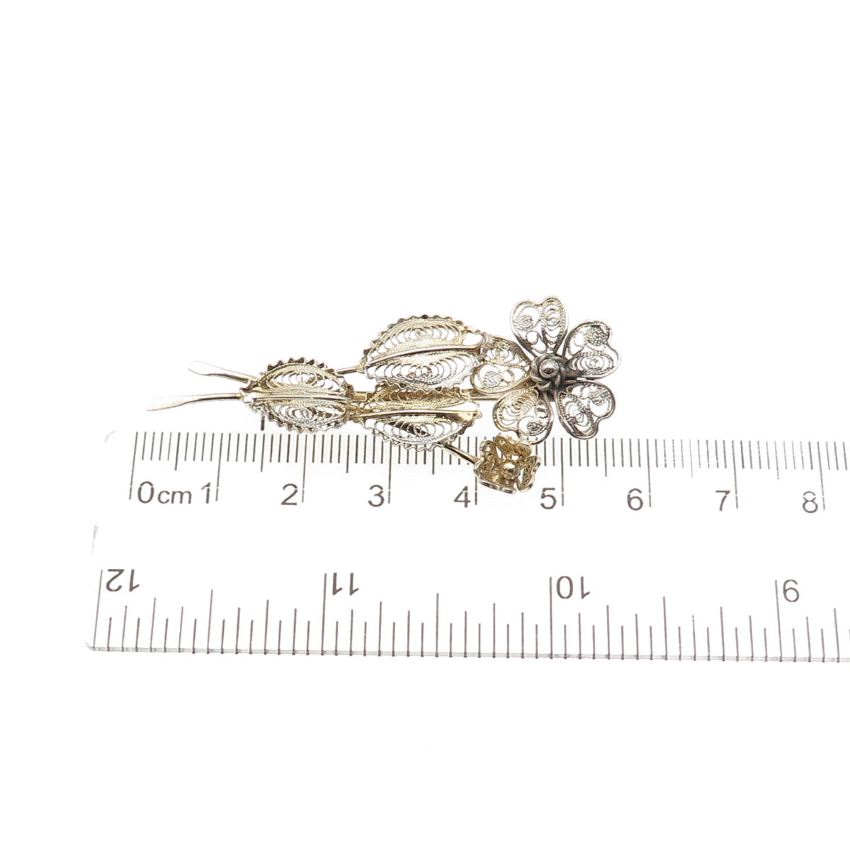 800 Silver Gold Plated Vintage Italy Floral Filigree Pin Brooch