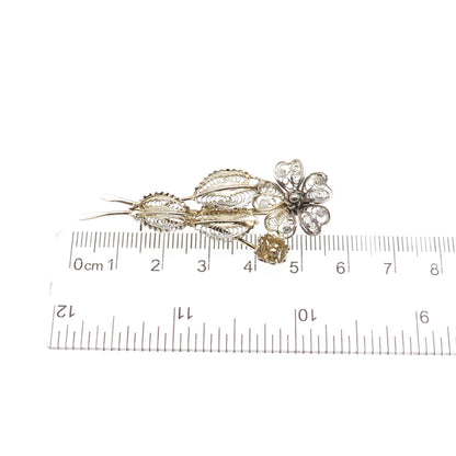 800 Silver Gold Plated Vintage Italy Floral Filigree Pin Brooch