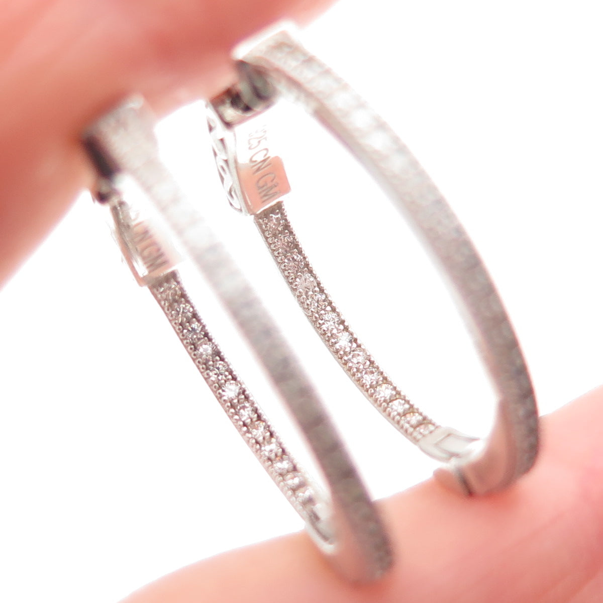 925 Sterling Silver Round-Cut C Z In & Out Hoop Earrings