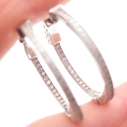 925 Sterling Silver Round-Cut C Z In & Out Hoop Earrings
