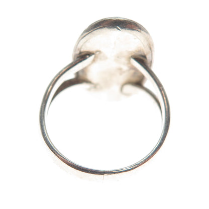 Old Pawn 925 Sterling Silver Vintage Real Malachite Gem Oxidized Ring Size 5