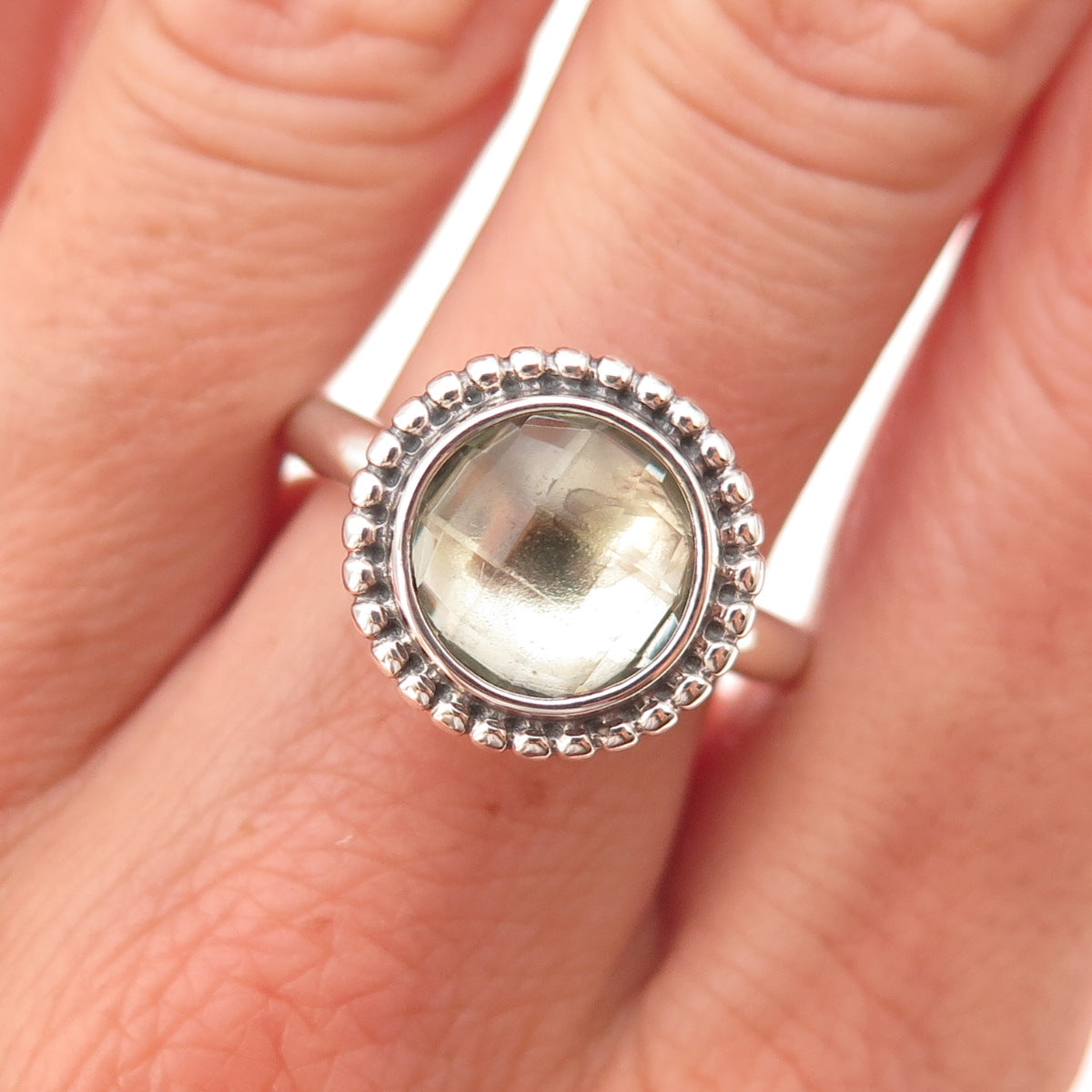Pandora 925 Sterling Silver Real Green Amethyst Autumn Skies Ring Size 6.75