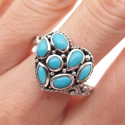 Samuel Benham 925 Sterling Silver Vintage Real Turquoise Heart Ring Size 10.25