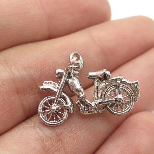 925 Sterling Silver Antique Art Deco Motorcycle 3D Pendant