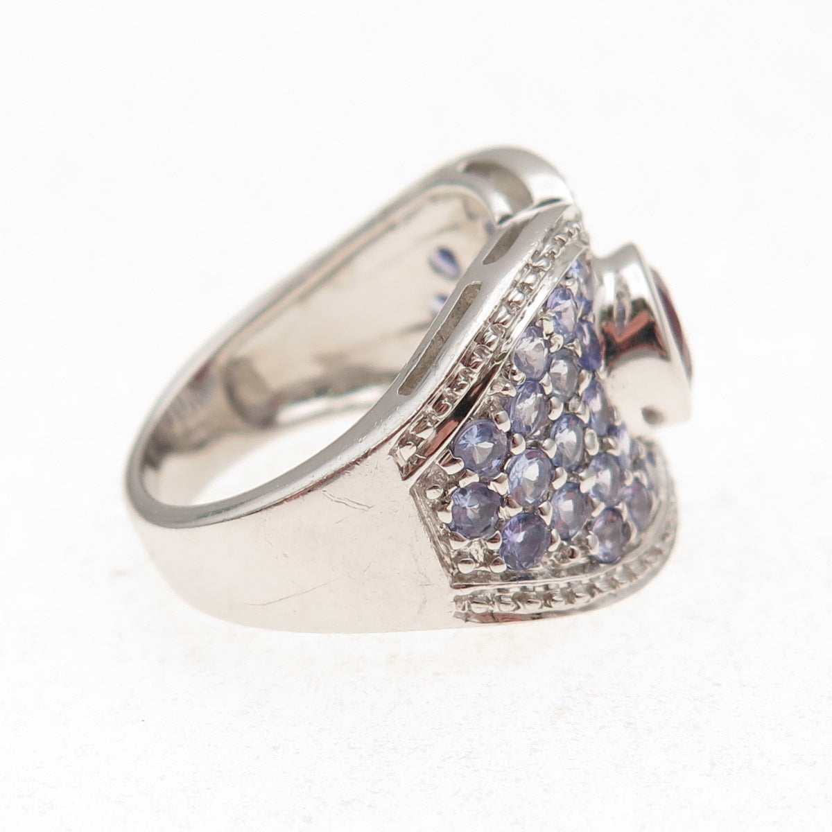 925 Sterling Silver Real Round-Cut Ruby & Tanzanite Ring Size 6.75