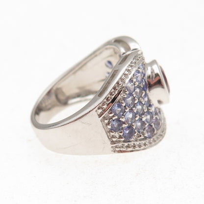 925 Sterling Silver Real Round-Cut Ruby & Tanzanite Ring Size 6.75