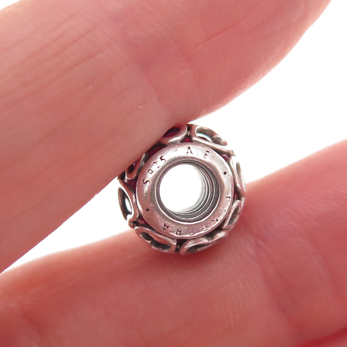 Pandora 925 Sterling Silver Glass Encased in Love Cerise Slide Bead Charm