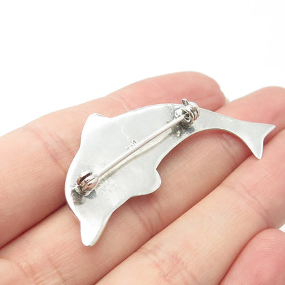 925 Sterling Silver Vintage Friendly Dolphin Pin Brooch