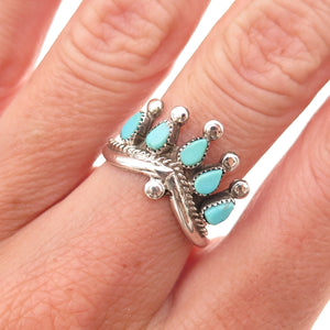 Old Pawn 925 Sterling Silver Vintage Southwestern Turquoise Crown Ring Size 7.25