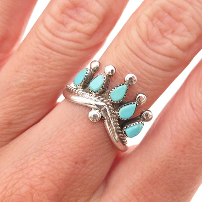 Old Pawn 925 Sterling Silver Vintage Southwestern Turquoise Crown Ring Size 7.25