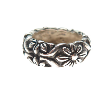 925 Sterling Silver Vintage Flower Oxidized Band Ring Size 8.25