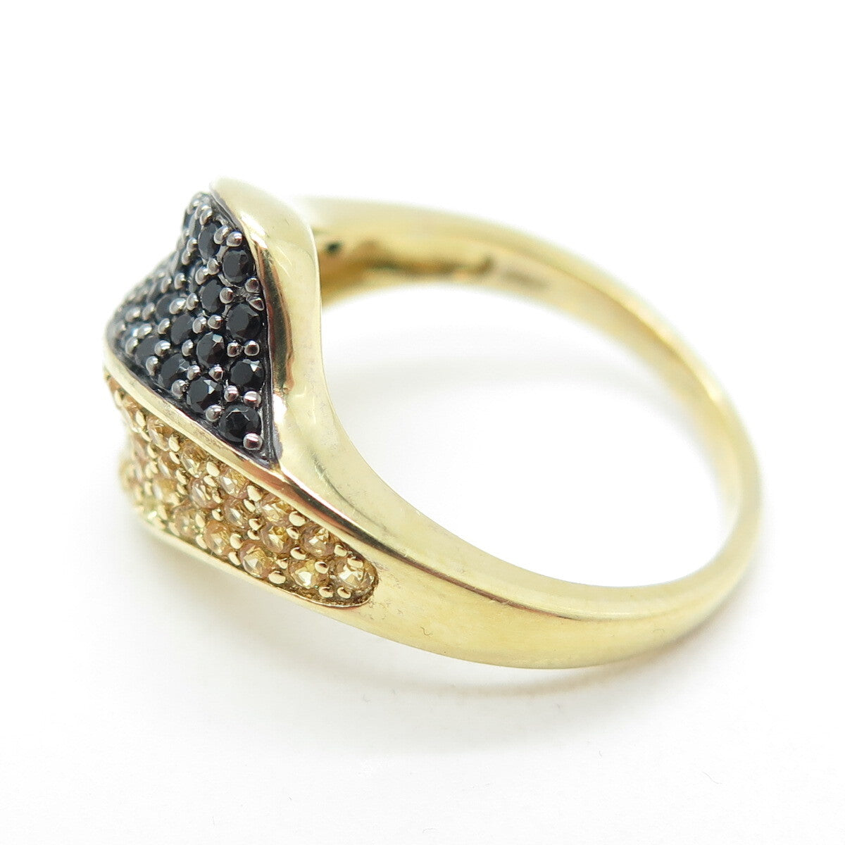 DSMK 925 Sterling Silver Gold Plated Citrine & Black Spinel Gem Ring Size 7.25