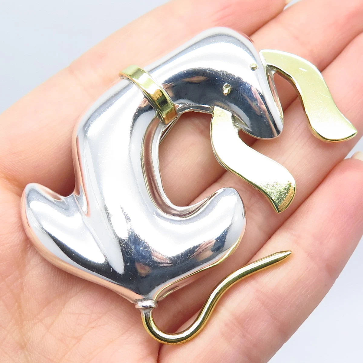925 Sterling Silver 2-Tone Vintage Mexico Dog / Puppy Pin Brooch