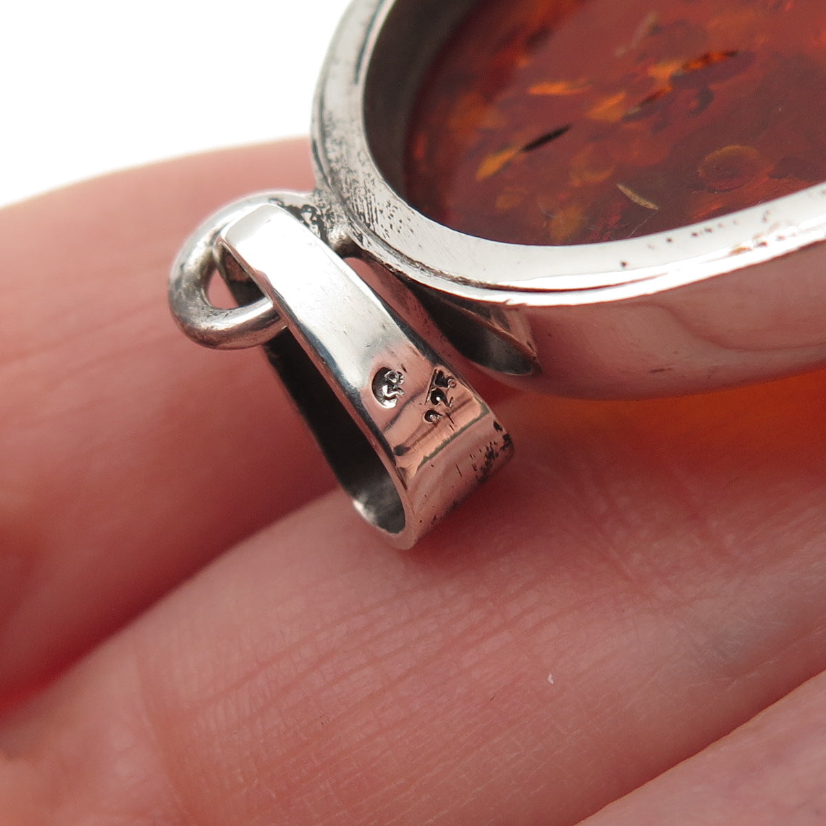 925 Sterling Silver Vintage Poland Real Cabochon Amber Oval Pendant